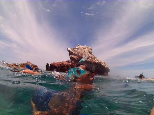 a person in the water with a snorkel at Club Cantamar Beach Hotel & Marina in La Paz