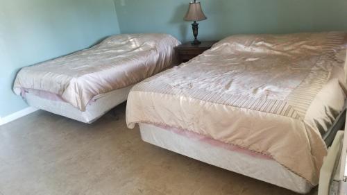 two beds sitting next to each other in a bedroom at Black Hawk Lodge in Coarsegold