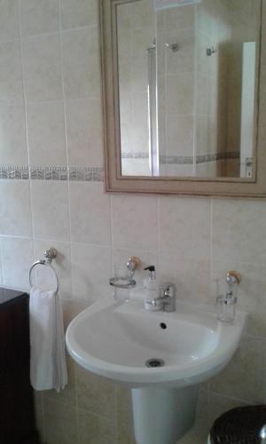 a bathroom with a white sink and a mirror at Amani Guest Lodge in Port Elizabeth