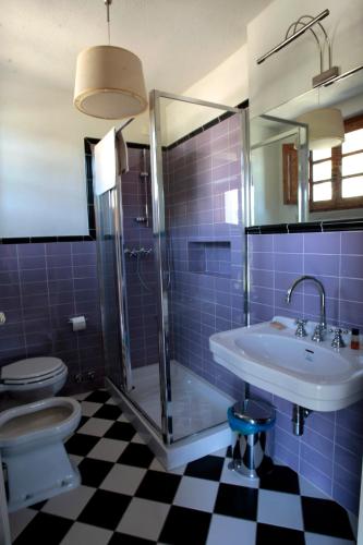 a bathroom with a sink and a shower and a toilet at Agriturismo La Forra in Cavriglia