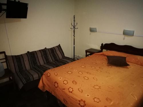 a bedroom with a bed and a couch at Julia Plaza Hotel in Uyuni