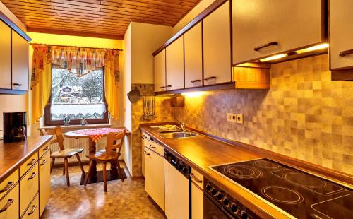 a kitchen with a sink and a stove top oven at Rehwinkel in Bodenmais