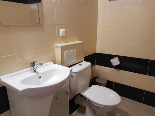 bagno con servizi igienici bianchi e lavandino di Yuliya Guest House a Sapareva Banya