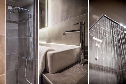 a bathroom with a shower and a tub and a sink at Spice Hotel Milano in Milan