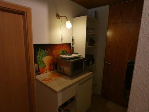 a small kitchen with a microwave on a counter at Haus Weschke in Hofheim am Taunus