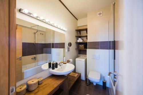 ein Bad mit einem Waschbecken und einer Dusche in der Unterkunft ZEN Residential Apartments in Cluj-Napoca