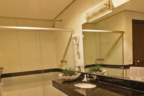 ein Bad mit einem Waschbecken und einem Spiegel in der Unterkunft Piemonte Hotel in Nova Lima
