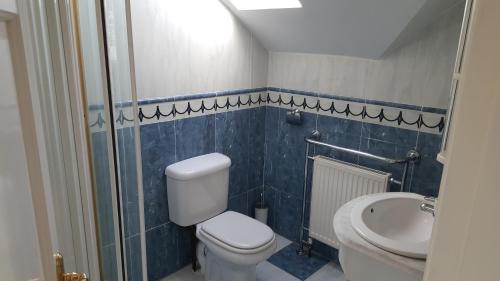 a bathroom with a toilet and a sink at Anchor Haven in Goleen