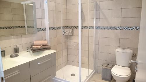 ポルティシオにあるAppartement Moliniのバスルーム(シャワー、トイレ、シンク付)