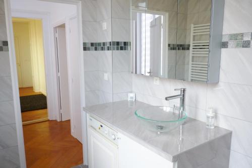 a bathroom with a sink and a mirror at Avenue de La Paix - L'Exclusif in Strasbourg
