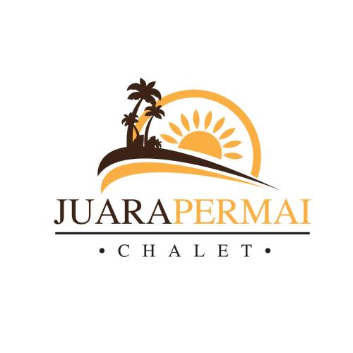 a logo for a chateau with palm trees and a sunset at Permai Chalet Tioman in Kampong Juara