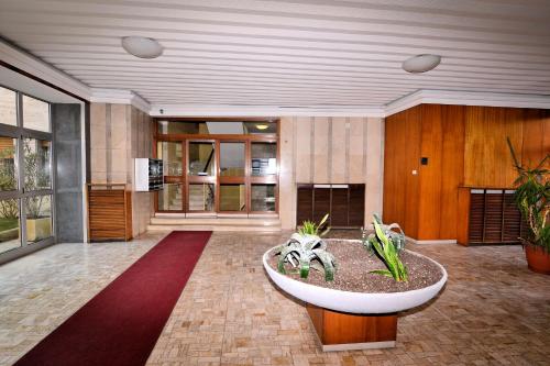 a lobby with a large room with a plant at Affittacamere Lidiya in Bologna