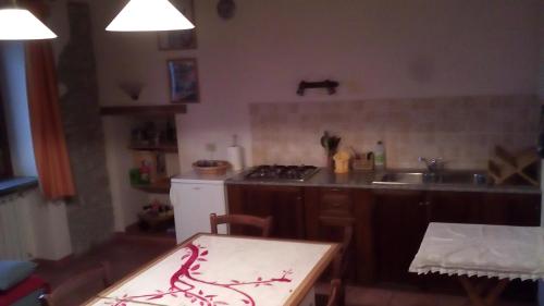 a kitchen with a table and a sink and a counter at Valli Unite in Costa Vescovato