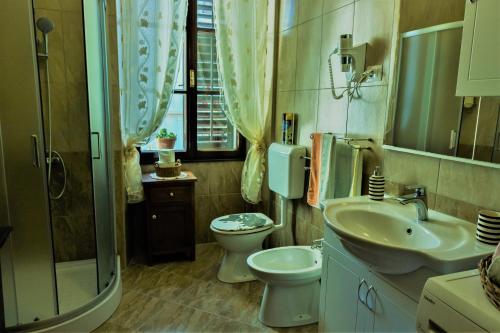 łazienka z umywalką, toaletą i prysznicem w obiekcie Noemi City Apartments w Puli