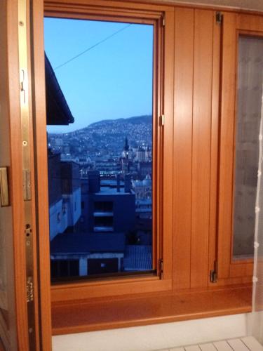 a window with a view of a city at Apartments Stan in Sarajevo
