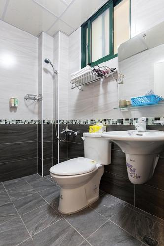 a bathroom with a toilet and a sink and a shower at 春夏秋冬民宿 in Guanshan