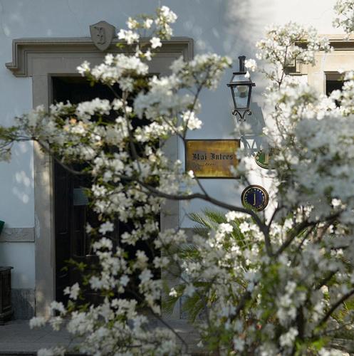 a tree with white flowers in front of a building at Hotel Locanda Dei Mai Intees in Azzate
