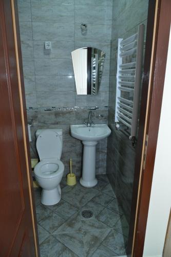 a bathroom with a toilet and a sink at Hotel Bella Donna in Kumanovo