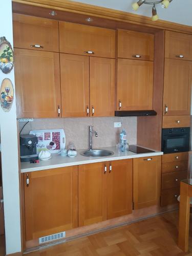 a kitchen with wooden cabinets and a sink at Apartment Joksimovic in Zlatibor