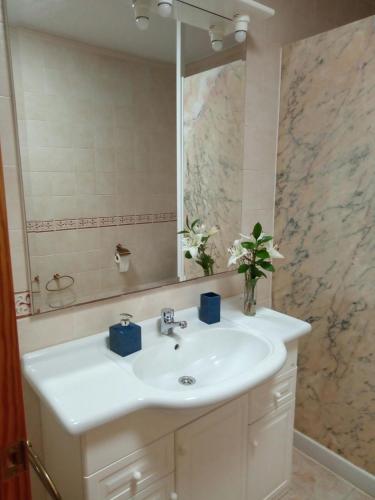 a bathroom with a white sink and a mirror at Apartamentos Casa Cipri in Playa Blanca