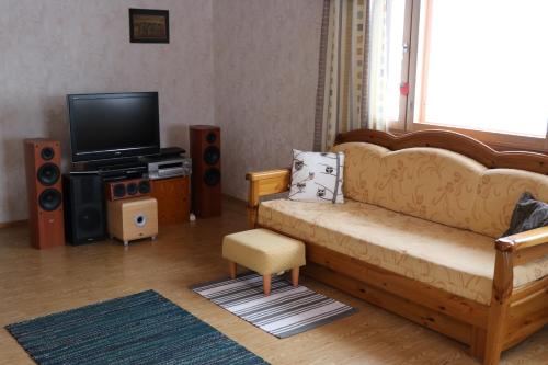 a living room with a couch and a flat screen tv at Simon tupa Kauhajoki in Kauhajoki