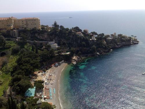 an aerial view of a beach and the ocean at Hotel Miramar in Cap d'Ail