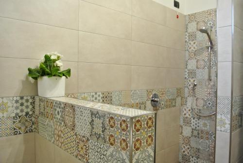 a bathroom with a shower with a plant on a counter at B&B LORI in Como