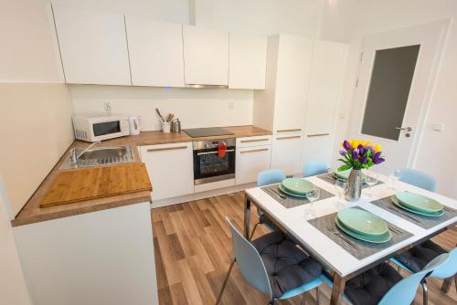 Kuchyň nebo kuchyňský kout v ubytování Neklanova Apartments