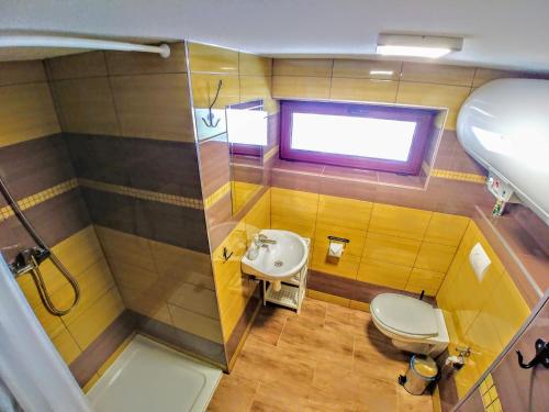 La petite salle de bains est pourvue d'un lavabo et de toilettes. dans l'établissement Chata ZEBRA, à Ružomberok