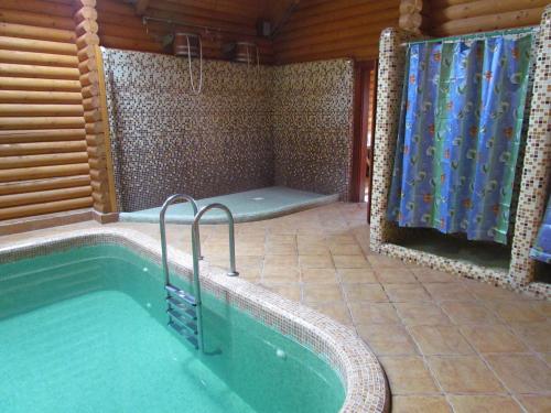 a jacuzzi tub in a room with a shower at Zolotoie Runo in Skhidnitsa