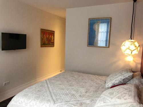 a bedroom with a bed and a flat screen tv at Villa Mary in Amboise
