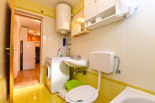 ein kleines Bad mit WC und Waschbecken in der Unterkunft Apartment Josip 1562 in Pula