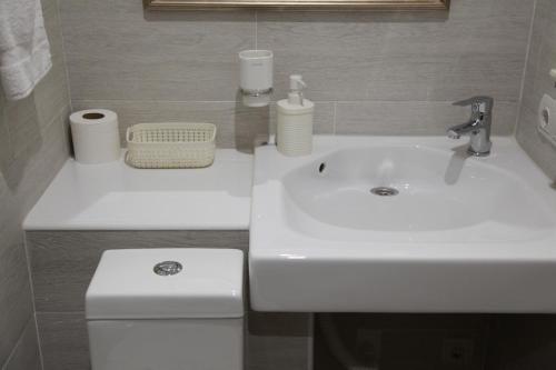 a bathroom with a white sink and a toilet at WINE & ROSE BOUTIQUE HOTEL in Kharkiv