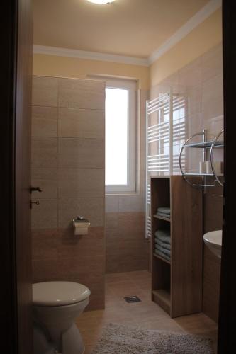 a bathroom with a toilet and a sink at Imola és Andrea Apartmanház 2 in Hajdúszoboszló