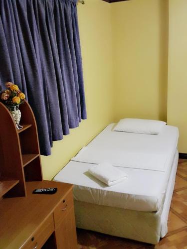a room with a bed and a desk and a window at Carribean Transient House in Lucap