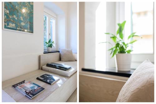 a bedroom with a window and a book on a window sill at Portofino Dream Flexyrent in Portofino