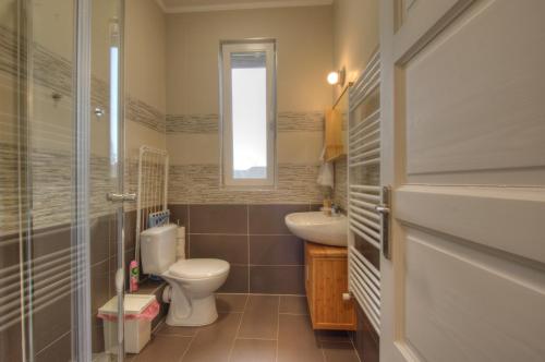 a bathroom with a toilet and a sink at Hilltop Apartments in Fonyód
