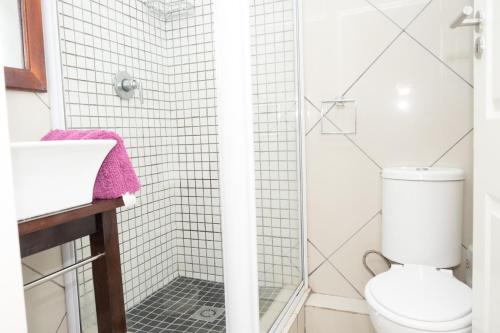 a bathroom with a shower with a toilet and a sink at Arabella No. 1 in Margate