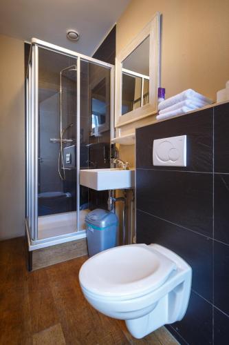 a bathroom with a toilet and a sink and a shower at Hotel Santa Maria in Rotterdam