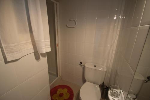 a small bathroom with a toilet and a shower at apartamento Kottmann in Cambrils