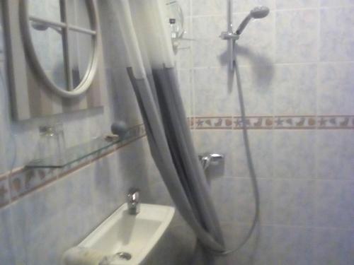 ショーモンにあるLa cornicheのバスルーム(シャワー、洗面台、鏡付)