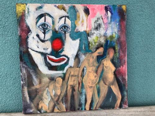 a painting of a clown on a wall at Atelierwohnung Jirana in Saalfelden am Steinernen Meer