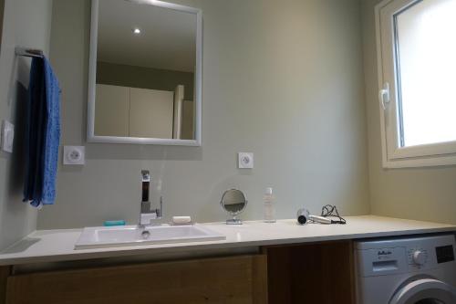 une salle de bain avec un lavabo et un miroir dans l'établissement Au 21, à Avignon