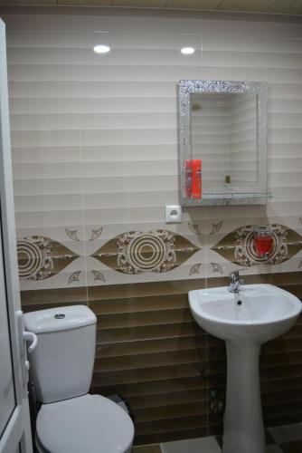 a bathroom with a white toilet and a sink at Millennium Rabati in Akhaltsikhe