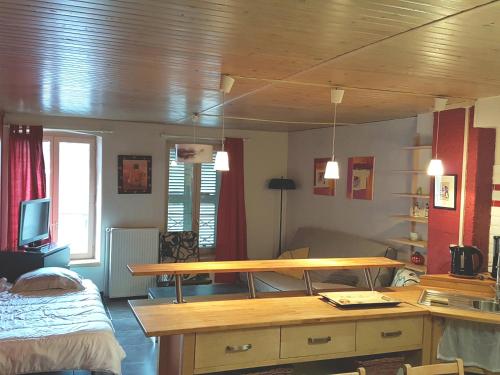 Katil atau katil-katil dalam bilik di Home Nantua studio meublés Ain-Jura