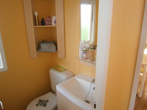 une salle de bain avec des toilettes blanches et un lavabo dans l'établissement MH 926 Appolon, aux Mathes