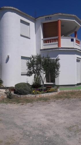 a white house with a tree in front of it at Željko Apartmani in Lopar