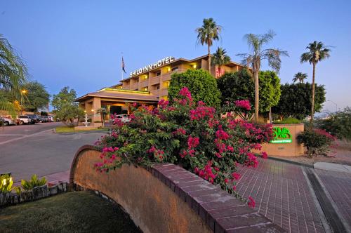 a retaining wall with flowers in front of a hotel at Yuma Inn & Suites in Yuma