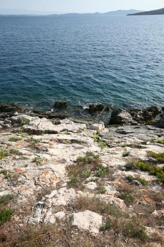 a large body of water with rocks and grass at Hotel Sali in Sali