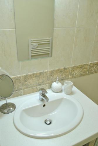 a white sink in a bathroom with a mirror at La Grange Fleurie in Tramayes